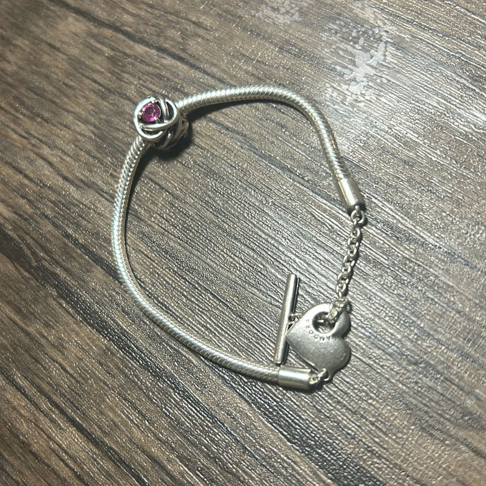 Silver Pandora Bracelet with Pink Gem